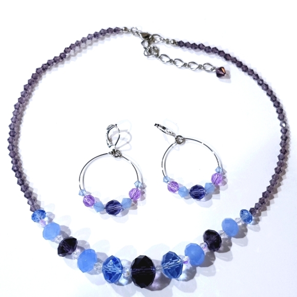 Beaded Necklace Hoop Earrings Fashion Jewelry Set - Picture 1 of 5